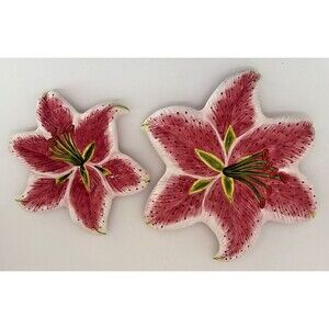 Set of 2 Vintage FIGI Ceramic Stargazer Lily serving Dishes Cottagecore